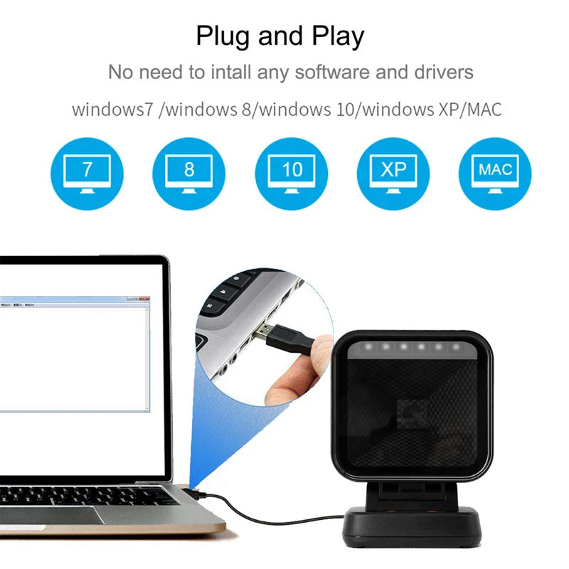 2D Barcode Scanner Gobal exposure Desktop Flat Hands-free High-performance Scanning Platform 1D 2D QR code Reader for Retail Pay