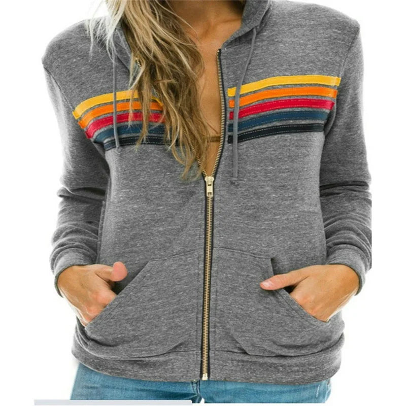 2024 Aviator Nation Women Men Zipper Rainbow Long Sleeve Hooded Sweatershirt Harajuku Elastic Hip Hop 5 Stripe Hoodies Jacket