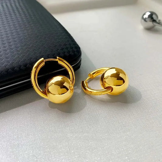 Simple Fashion Golden Color Ball Earrings Semi-Circle Thick Hollow Minimalist Retro Irregular Orb Studs Chic for Women Jewelry