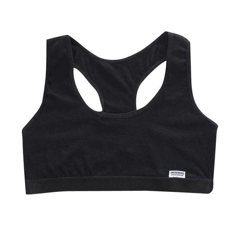 Girl Cotton Sport Training Bra Cartoon Smiley Print Print Solid Color Wide Strap Underwear Bralette Seamless Crop Top 8-16Y