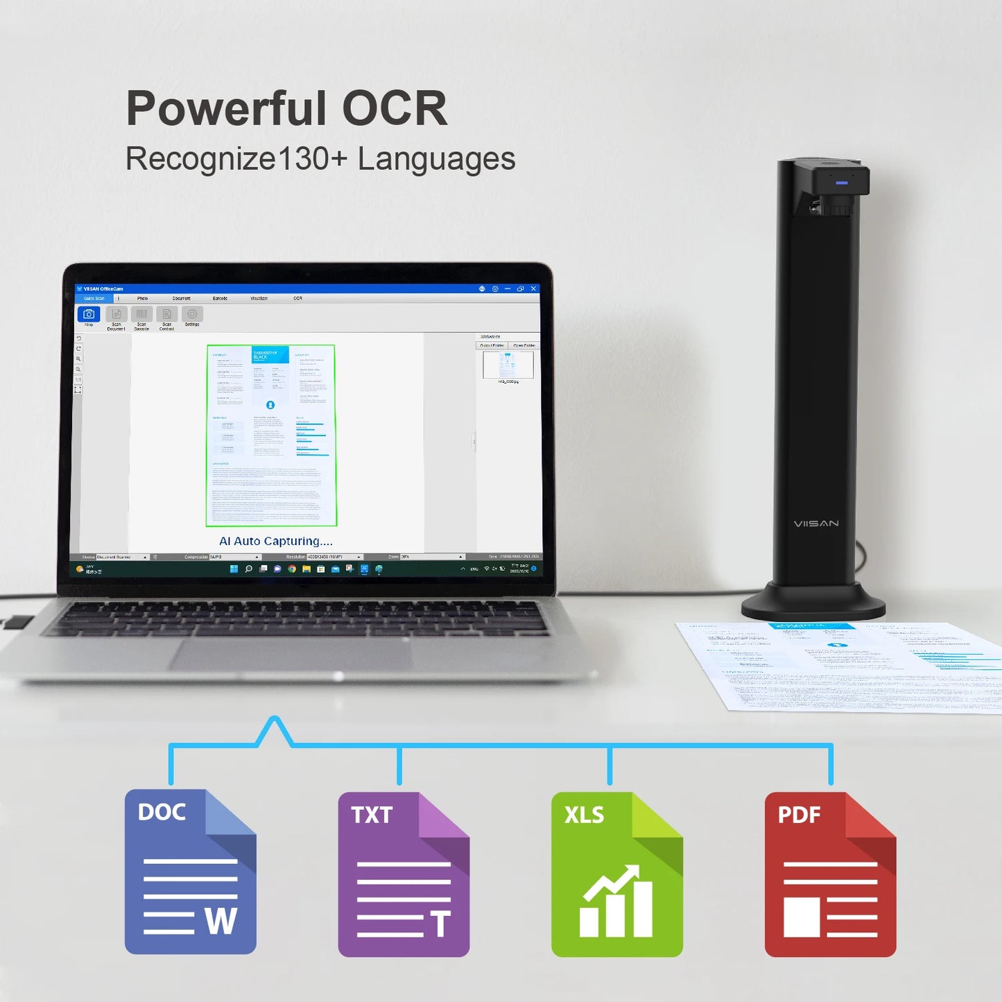 VIISAN DL8 Document Scanner USB Book Scanner OCR Auto-Flatten & Deskew, 13MP Document Camera for Desktop/Laptop Size A3
