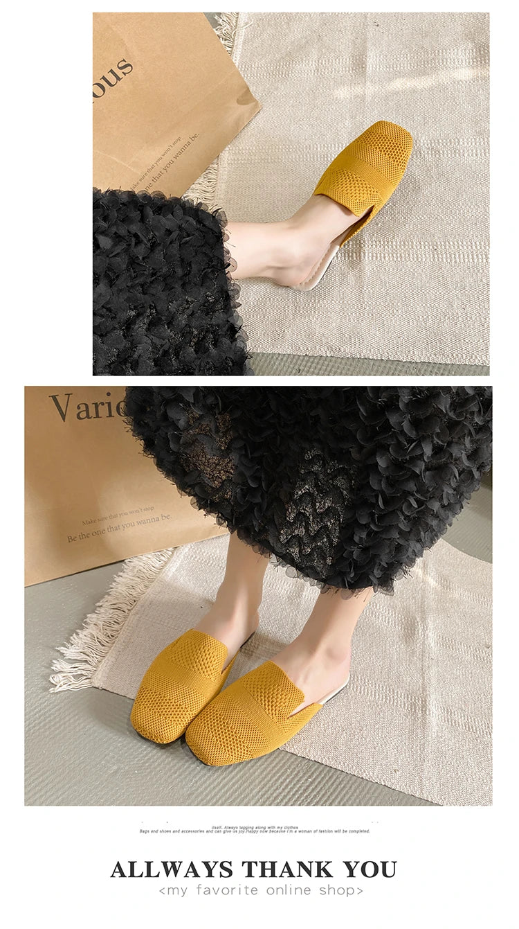French Minority Slippers Fairy Shoes To Wear 2024 New Summer Soft Bottom Baotou Hollow Woven Flat Shoes for Women