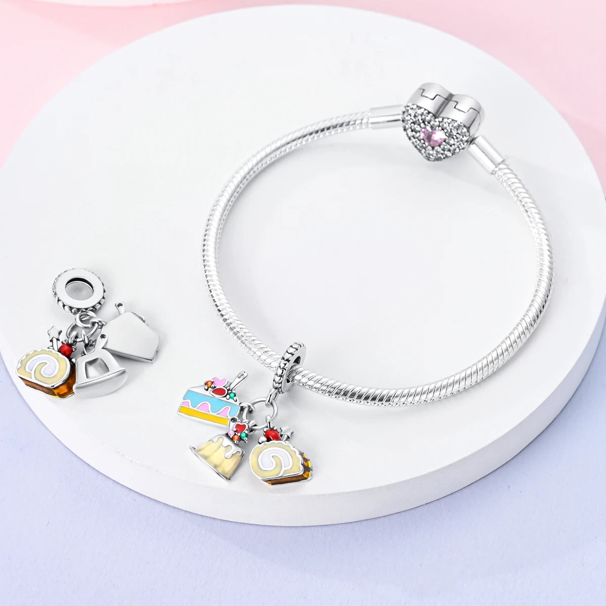 925 Silver Plated Firefly Pizza Cake Charms Fit Original Pandora Bracelet Making Fashion Jewelry