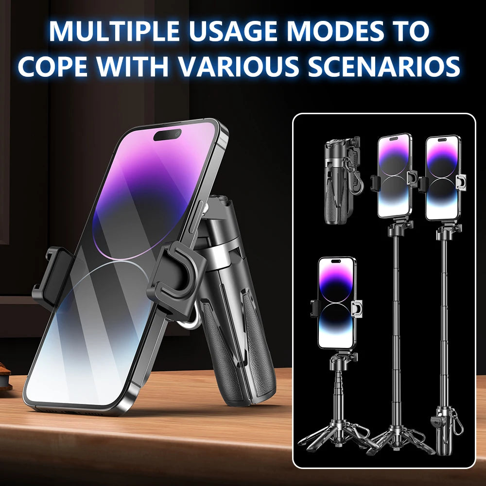 2025 New Handheld Selfie Stick Tripod Stand Foldable Phone Holder With Bluetooth Remote Portable Keychain for iPhone Smartphone