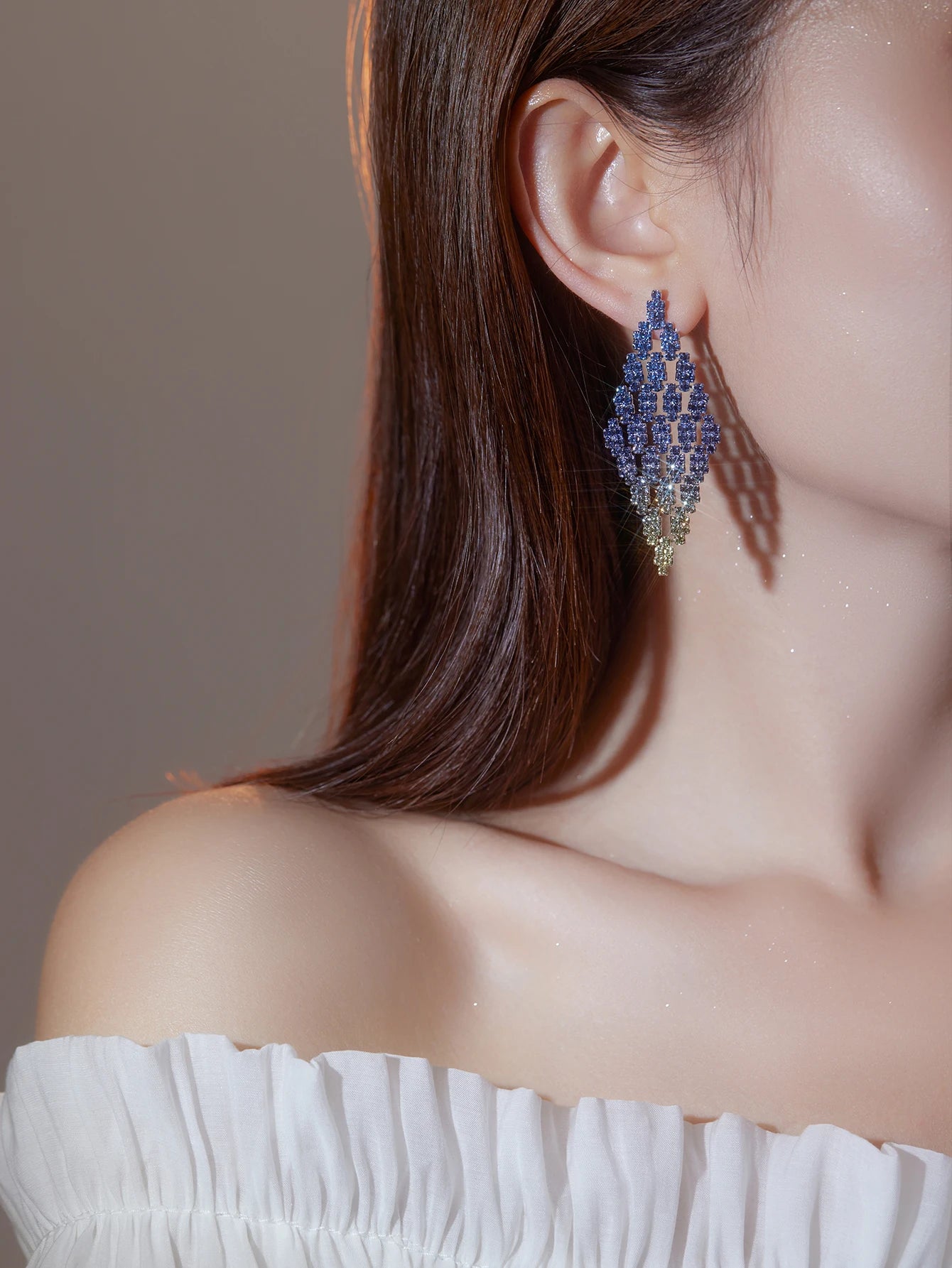 Shiny Multicolored Crystal Long Drop Earrings For Women Brides Classic Geometry Square Dangle Earring Wedding Party Jewelry Gift