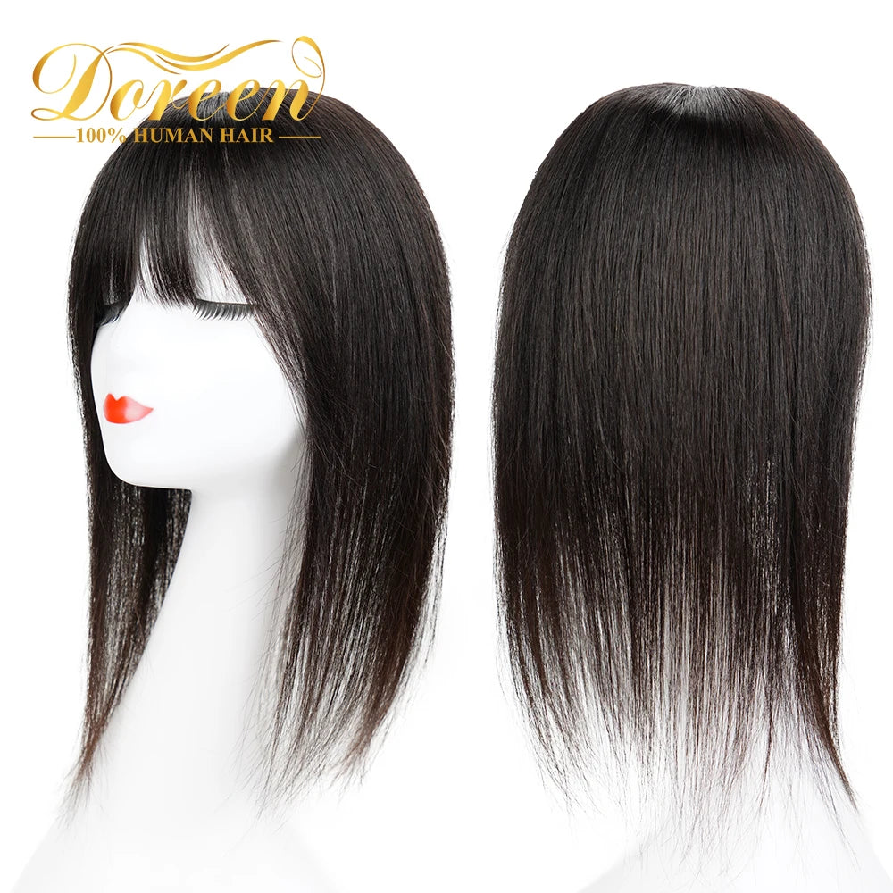 Doreen 13*13cm 8" 12" 16" Topper Hair with Bangs Real Remy Human Hair Toppers for Women With Hair Loss Silk Base with Hair Weft
