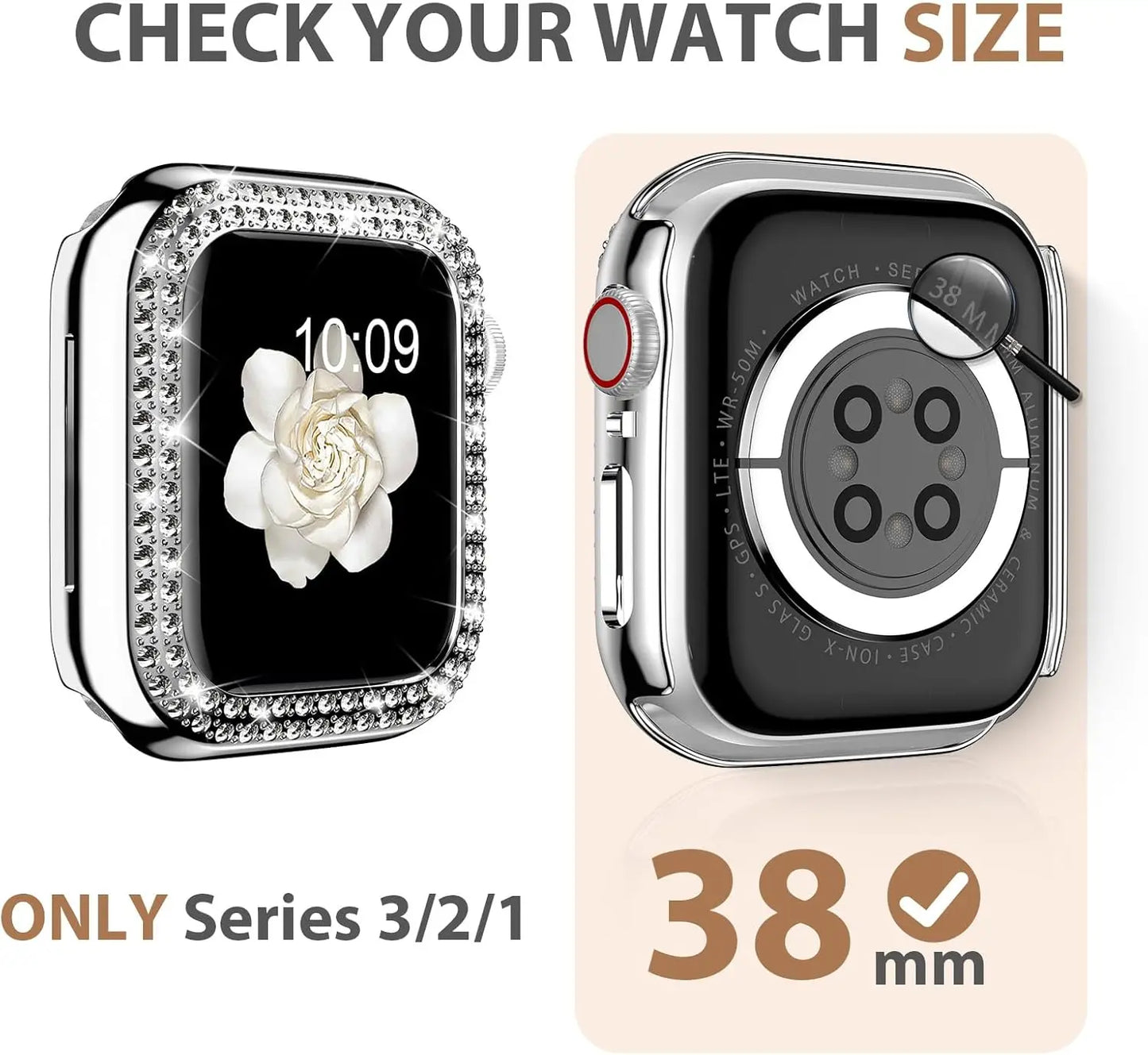 Bling Case for Apple Watch Series 9 8 7 6 5 4 3 2 1 SE(No Screen), Women Glitter Rhinestone Protector Frame.
