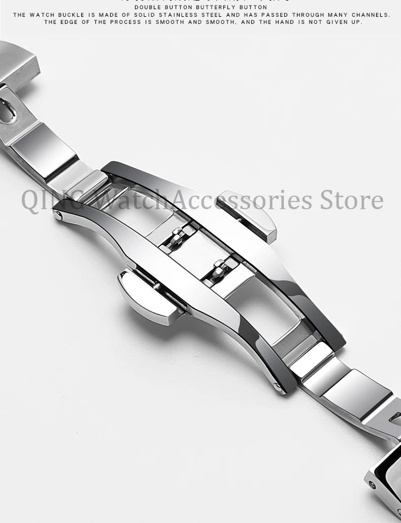 Arc Flat End Solid Stainless Steel Watchband for Tissot Butterfly Clasp Strap 12 13 14 15 16 17 18 19 20 21 22 23 24mm Universal