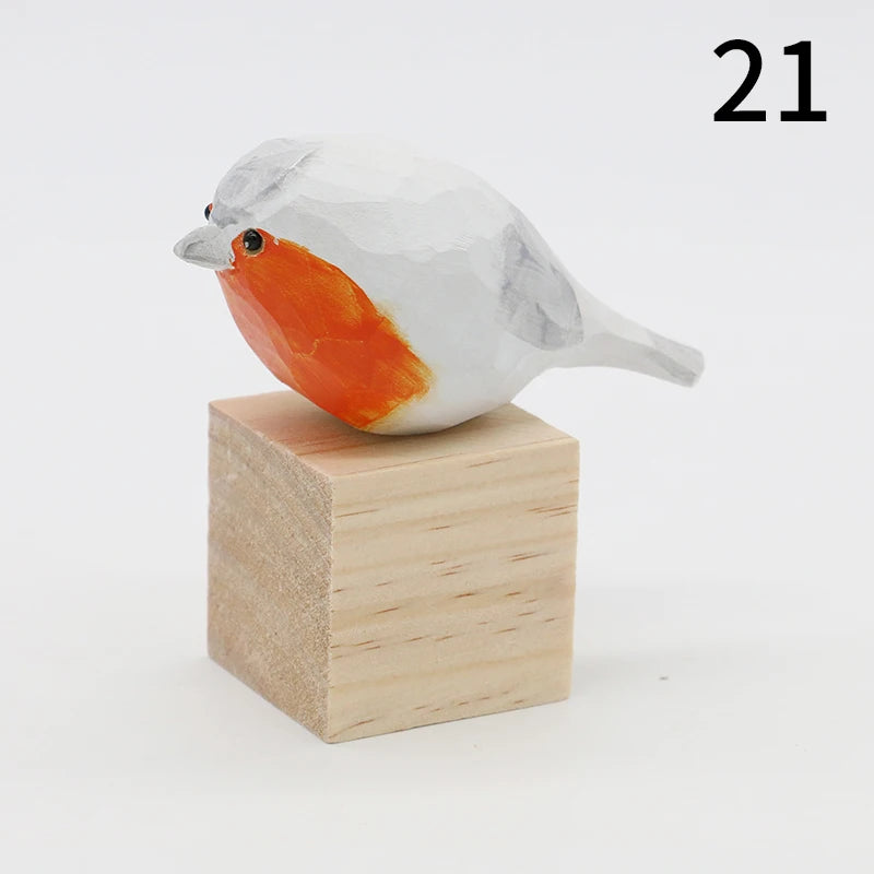 Cute Wooden Bird Figurine Ornaments Painted Hand Carved Wood Birds Statue Carving Animals Miniature Crafts Table Decorate Gifts
