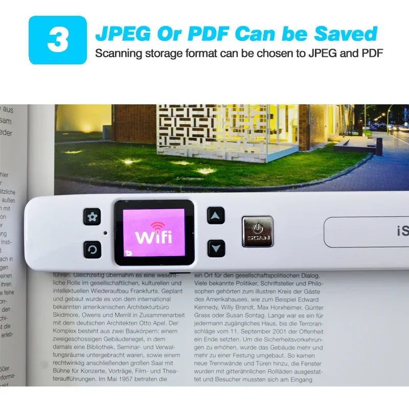 Portable iScan Wifi Scanner Handheld Zero Margin Scanner 1050DPI HD Scanner JPG/PDF for Business Reciepts Scan Document Images