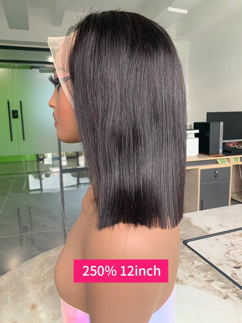 Raw Hair Vietnamese 250 Density 100 Human Hair Lace Frontal Wigs Straight Natural Black 13x6 Bob Wig Lace Front Human Hair Wigs