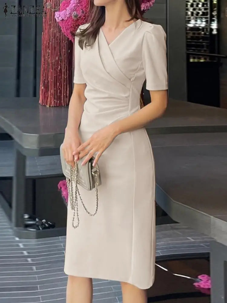 2023 ZANZEA Women V Neck Bodycorn Dress Summer Short Sleeve Vestido Elegant Work Sundress Casual V Neck Dresses Party Robe Femme