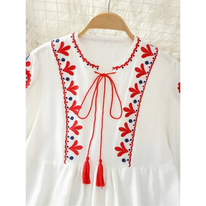 Boho Vacation Style Dresses Women Spring Autumn O Neck Ethnic Style Embroidery Dress Loose Vintage Fashion Vestidos Dropshipping