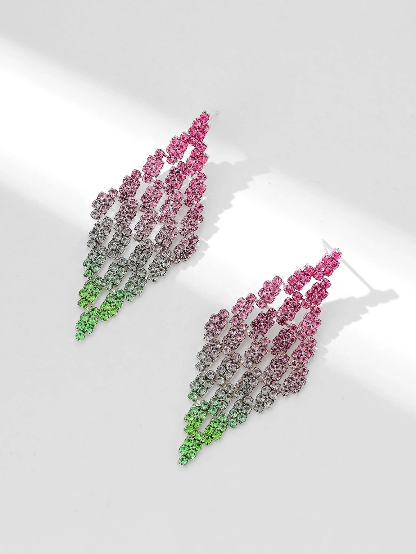 Shiny Multicolored Crystal Long Drop Earrings For Women Brides Classic Geometry Square Dangle Earring Wedding Party Jewelry Gift