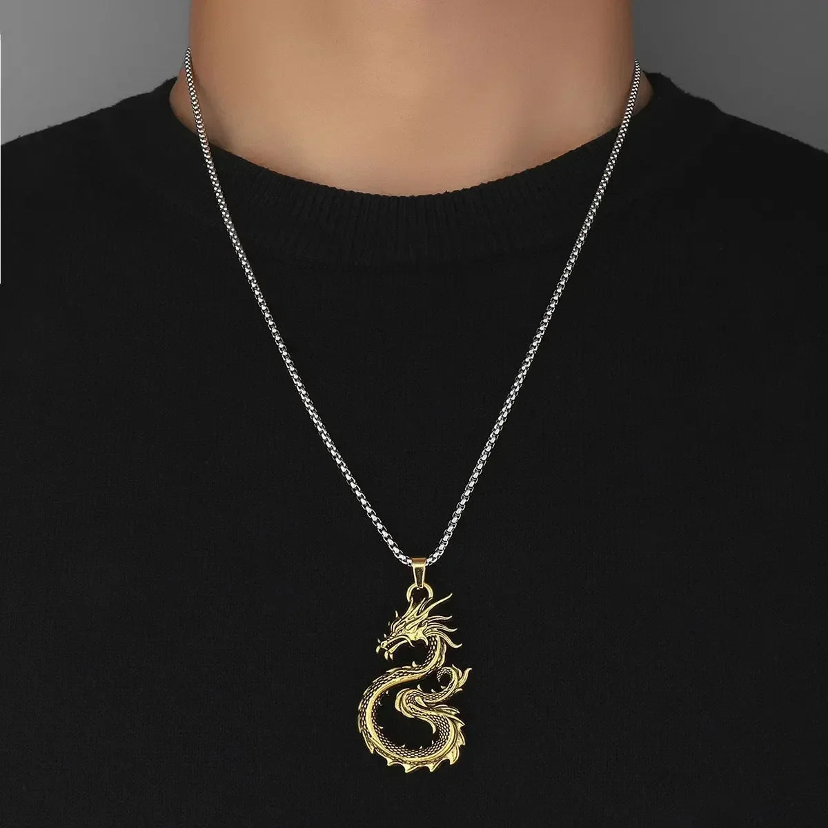 Pegasus Star Eye Vintage Stainless Steel Chain Screw Man Necklace Men Never Fade Dragon Scooter Street Hip Hop Male Jewelry