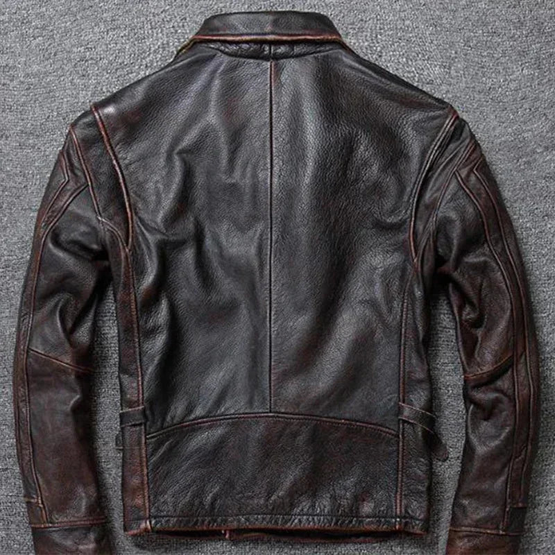 Classic Men Cowhide Coat Natural 's Genuine Leather Jacket Vintage Style Real Clothes Clothing Calf Skin