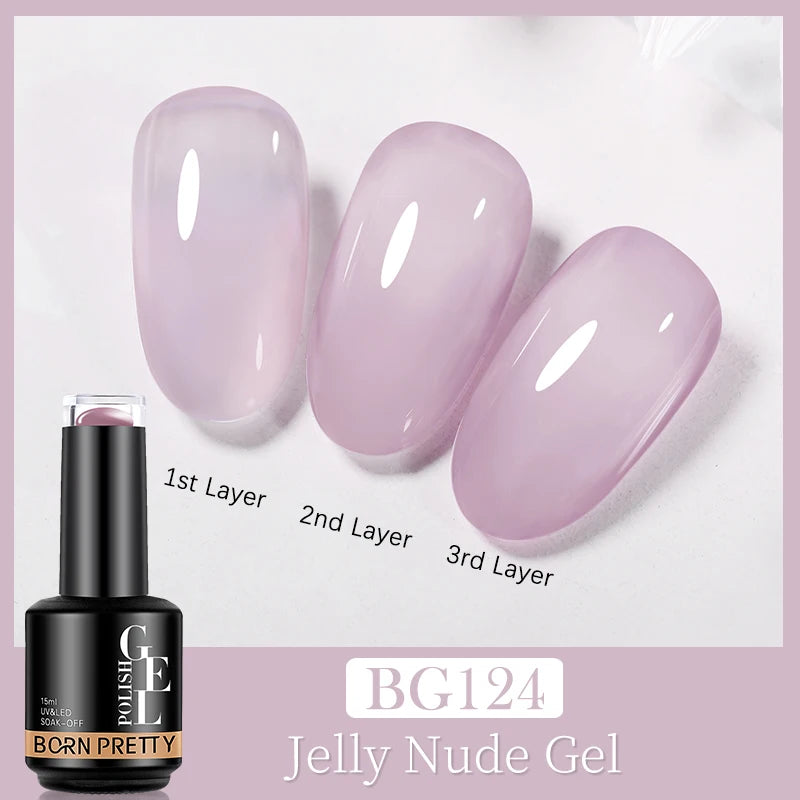 BORN PRETTY 15ML Jelly Purple Nail Gel Polish Transparent Colorful Translucent Pink Semi Permanent Soak Off Nail Art Gel Varnish