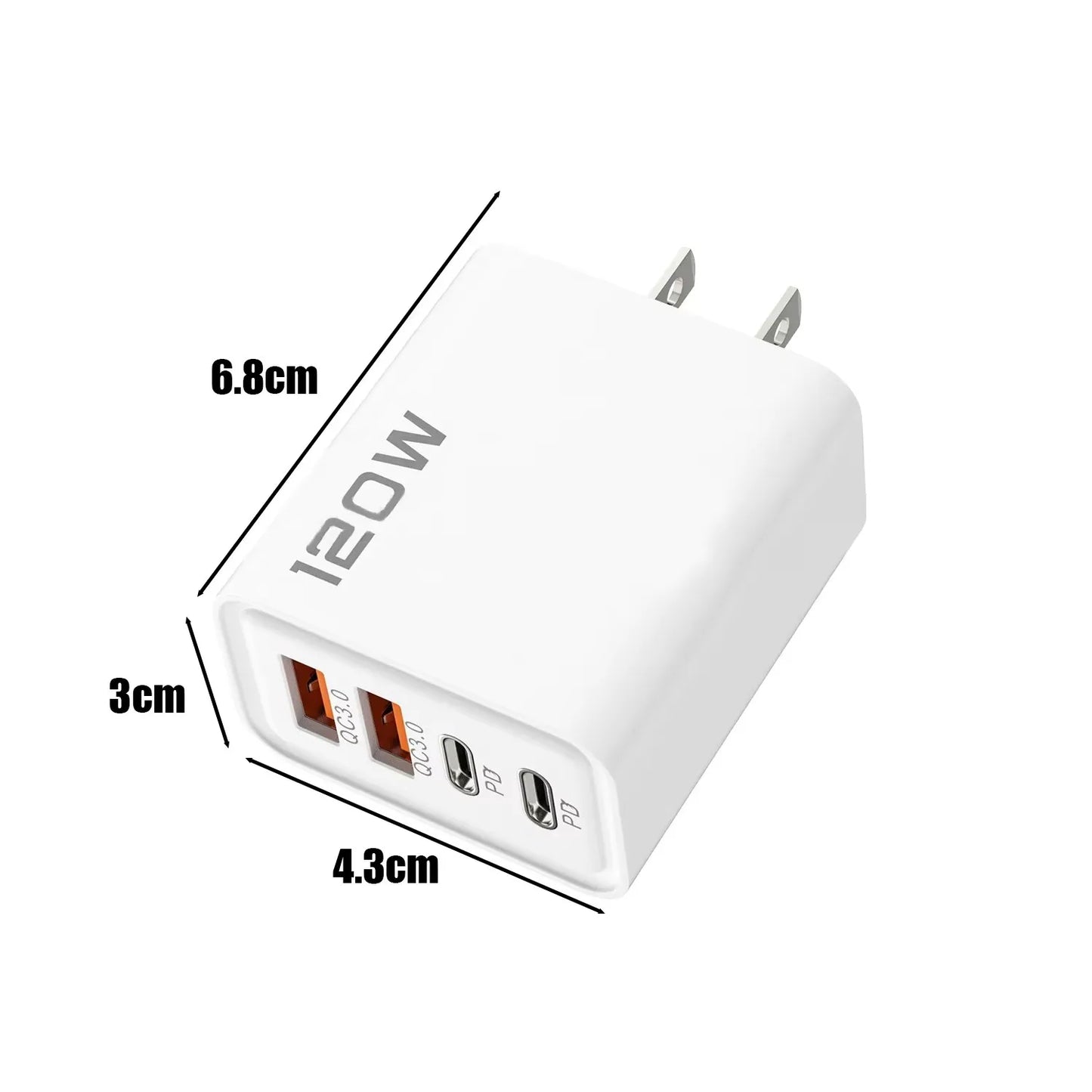 120W 4 Port USB Type C Charger Fast Charging Data Cable USB Phone Charger Adapter for Samsung IPhone Xiaomi Huawei Wall Charger