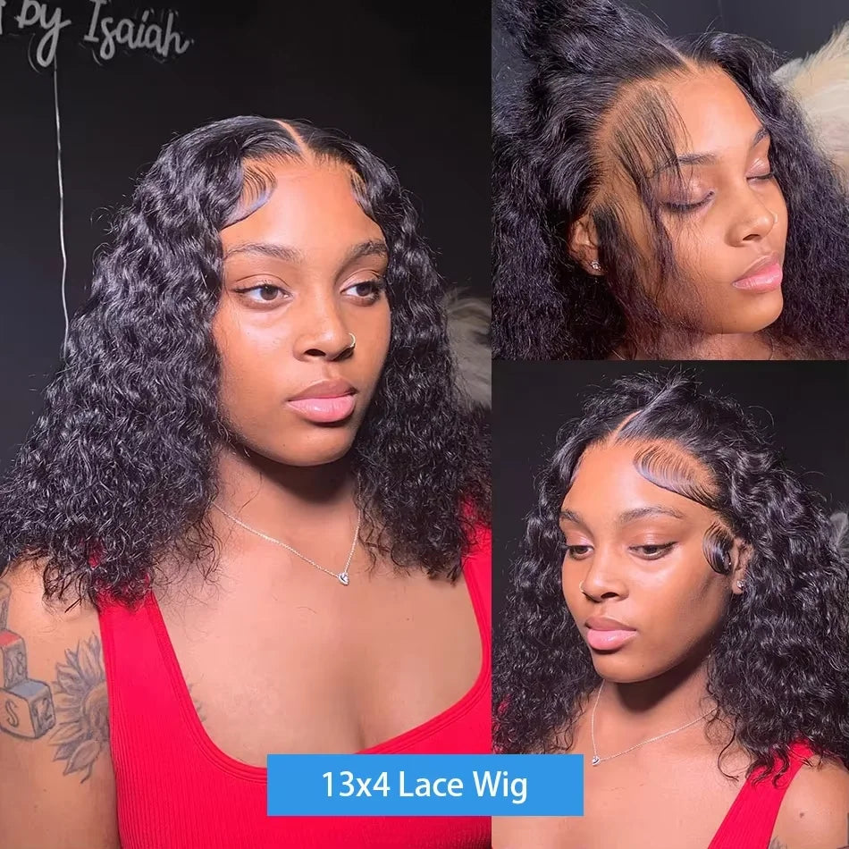 Brazilian Curly Short Bob 13x4 HD Lace Frontal Wigs 220% Deep Water Wave 4x4 Lace Front Wig 100% Human Hair For Women 14 16 Inch