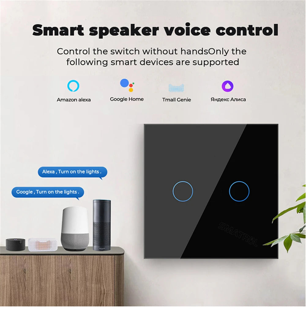ZigBeeTuya Smart Light Touch Switch EU No Neutral Wire No Capacitor Required Smart Life 1/2/3 Gang Work with Alexa Google Home