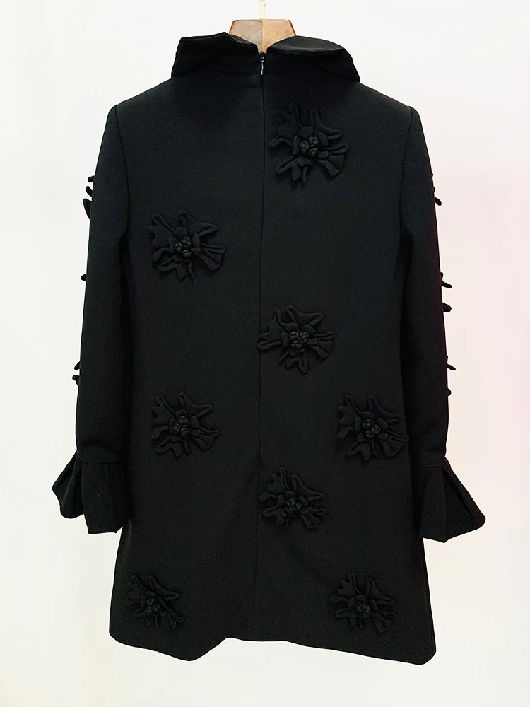 HIGH STREET Newest 2024 Designer Fashion Women's Flare Sleeve Stunning 3D Flowers Appliques Dress