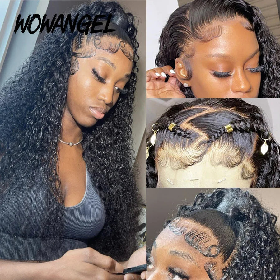 Wow Angel 36inch Water Wave 13x6 Full Frontal HD Lace Wigs 250% Curly Wigs HD Lace Front Human Hair Wigs Melt Skins For Woman