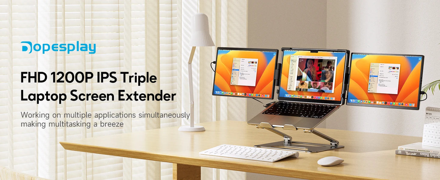 Dopesplay 14.1inch Laptops Screen Extender Triple Dual FHD 1200P IPS Portable Monitors For Windows Macbook Chrome 13.3-17.3 inch