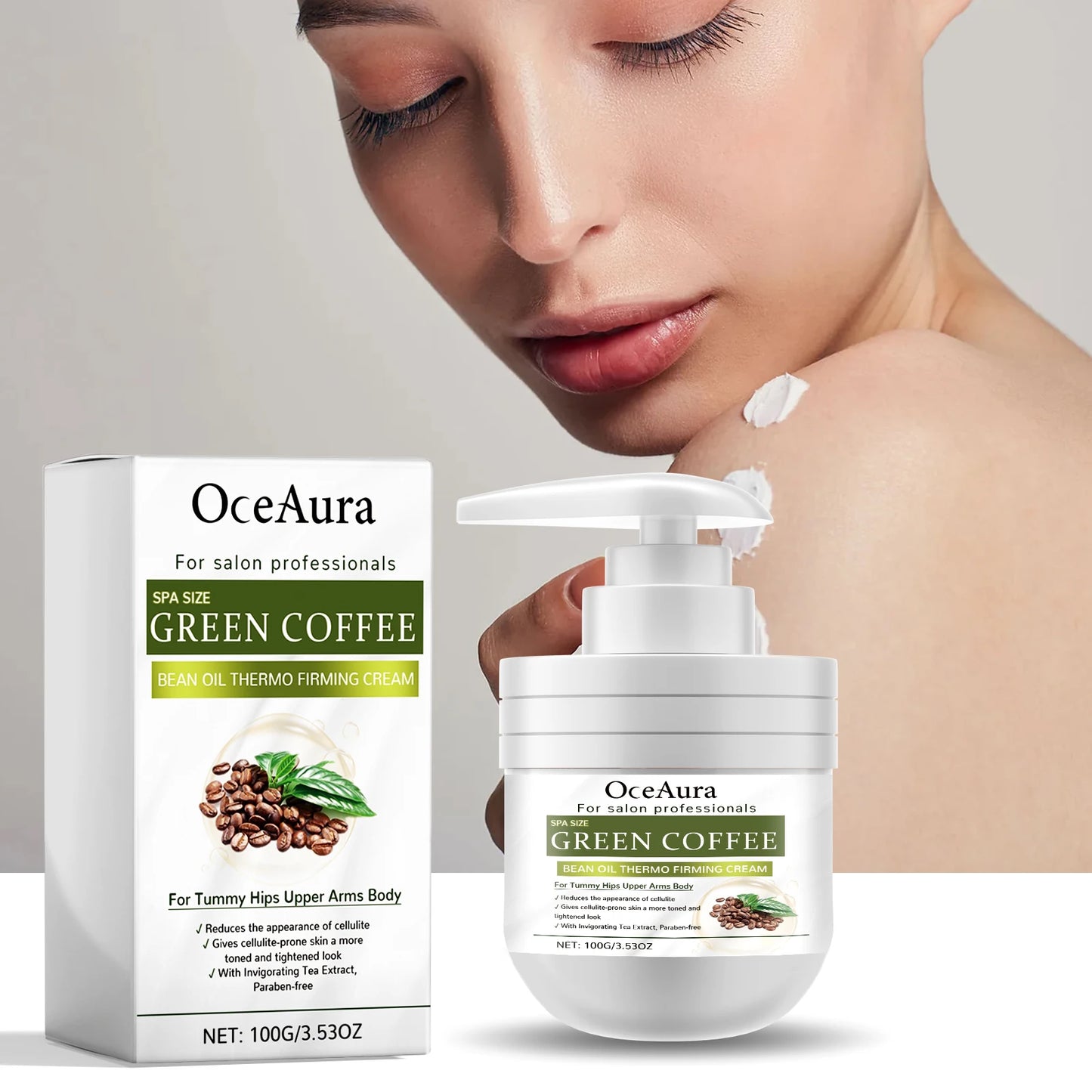 OceAura Green Coffee Bean Firming Body Cream Moisten the Skin Cream Caffeine Body Lotion Moisturizer To Firm Tighten Skin