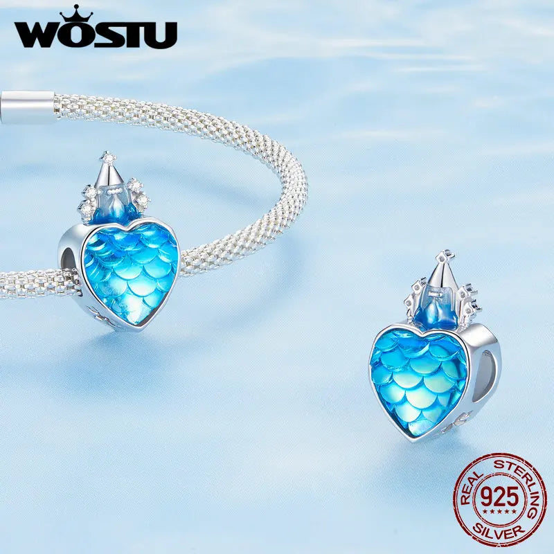 WOSTU 925 Sterling Silver Snowflake Butterfly Charms Blue Crystal Crown Beads Fit DIY Bracelet Necklace Gift Winter Ice Kingdom