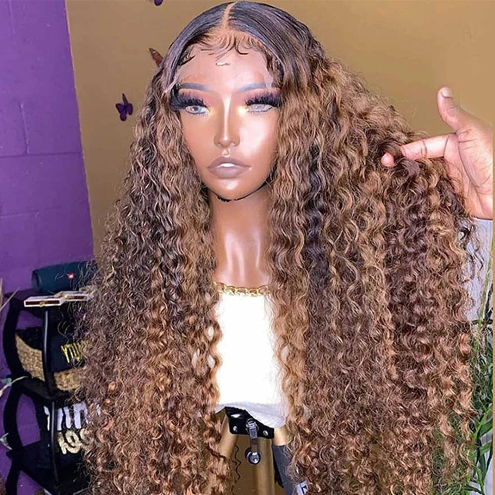13x4 Highlight Curly Lace Front Human Hair Wigs For Women Brazilian Honey Blonde Deep Wave Frontal Wig 13x6 Hd Lace Colored Wig