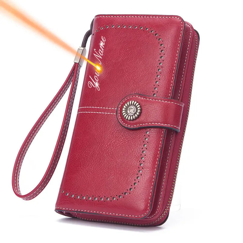 2022 New Long Women Wallets Name Engraved Phone Holder Zipper Coin Pocket Female Wallet PU Leather Card Holder Kpop Women Purse