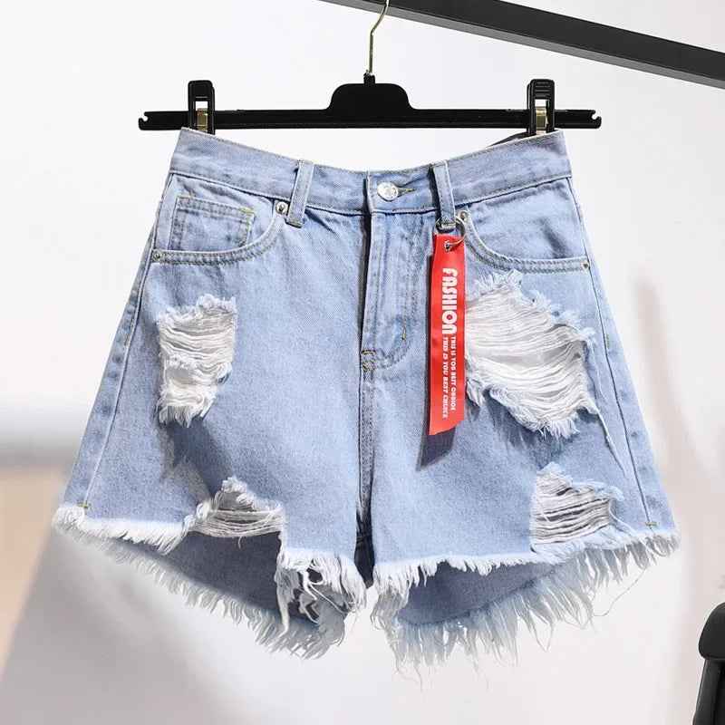 Fashion Blue Denim Shorts Women's Summer High Waist Loose Short Pants Sexy Girl All Match Hot Pants Jeans Wide Shorts Korean