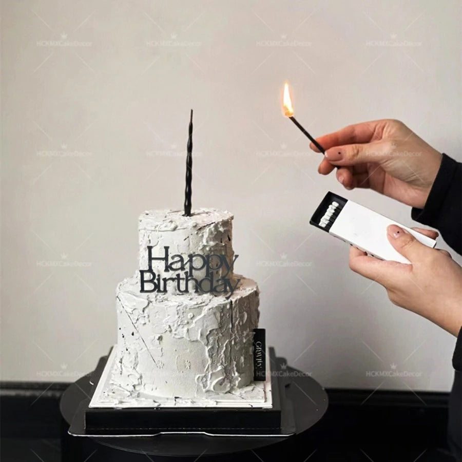 3PCS Happy Birthday Cake Topper Simple Lines Acrylic Gold Silver Black Dessert Toppers for Birthday Party Cake Decorations