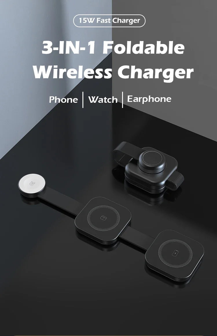 3-in-1 Travel Wireless Charger Foldable Magnetic for IPhone 15 14 13 12 Pro Max,for Apple Watch and AirPods Fast Shipping