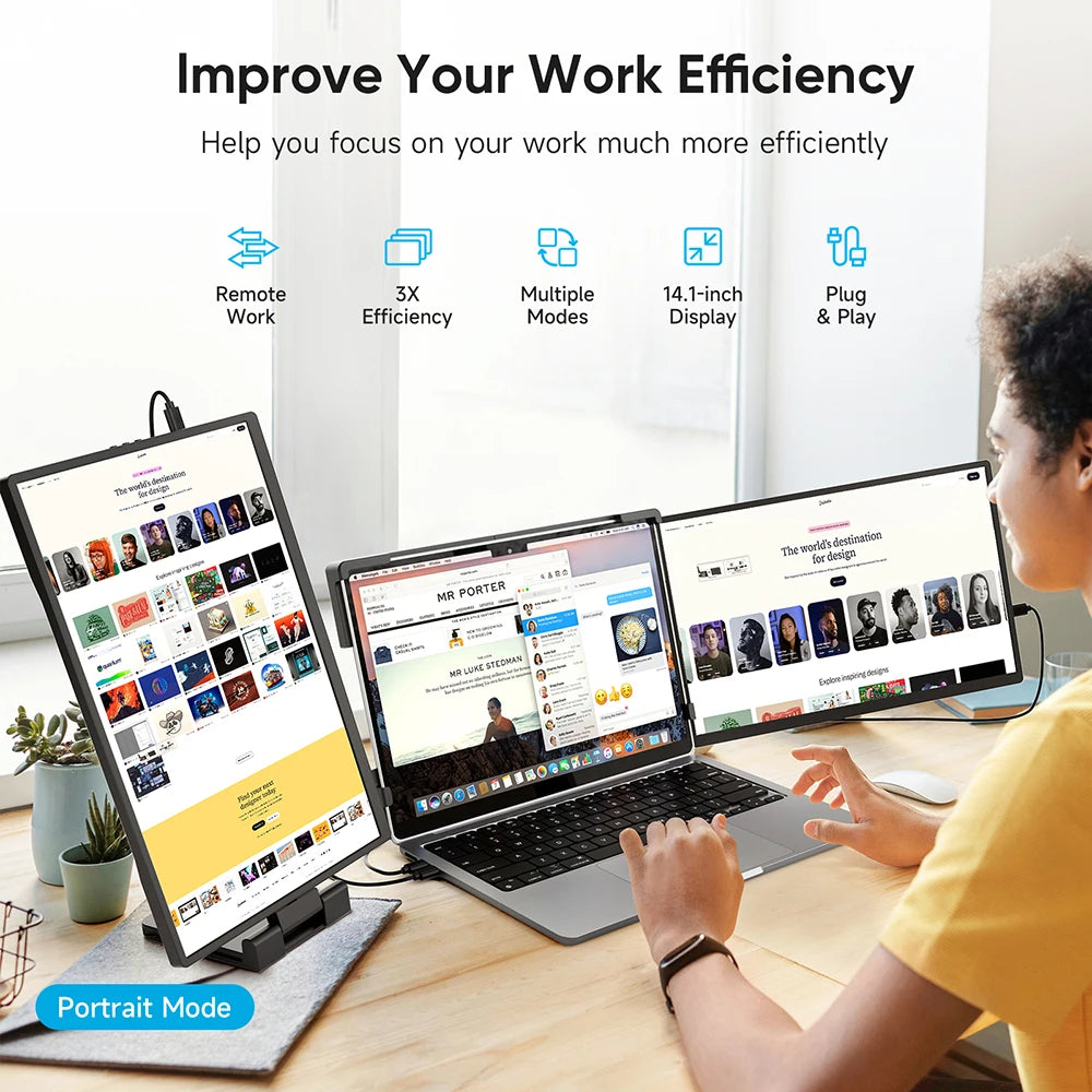 Dopesplay 14.1inch Laptops Screen Extender Triple Dual FHD 1200P IPS Portable Monitors For Windows Macbook Chrome 13.3-17.3 inch