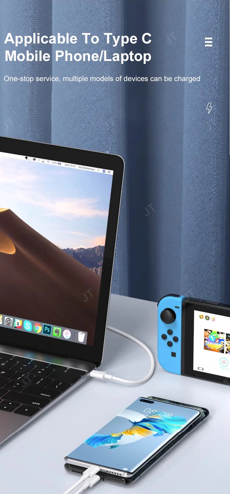 66W 6A Fast Charging USB Type C Cable For  Xiaomi 13 Huawei  P30 Notebook Dual USB C Fast Charger Cable Data Cables