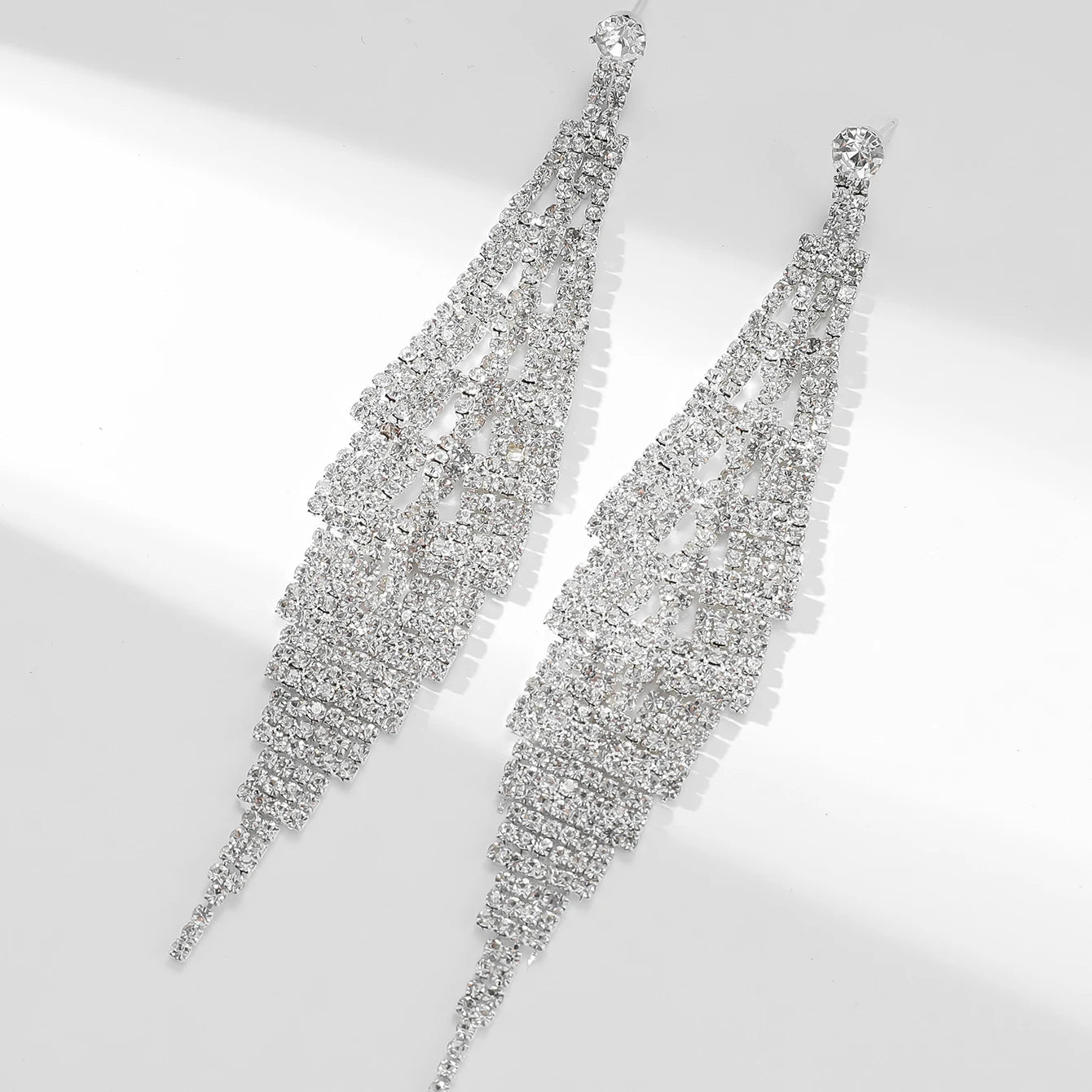 Shiny Multicolored Crystal Long Drop Earrings For Women Brides Classic Geometry Square Dangle Earring Wedding Party Jewelry Gift