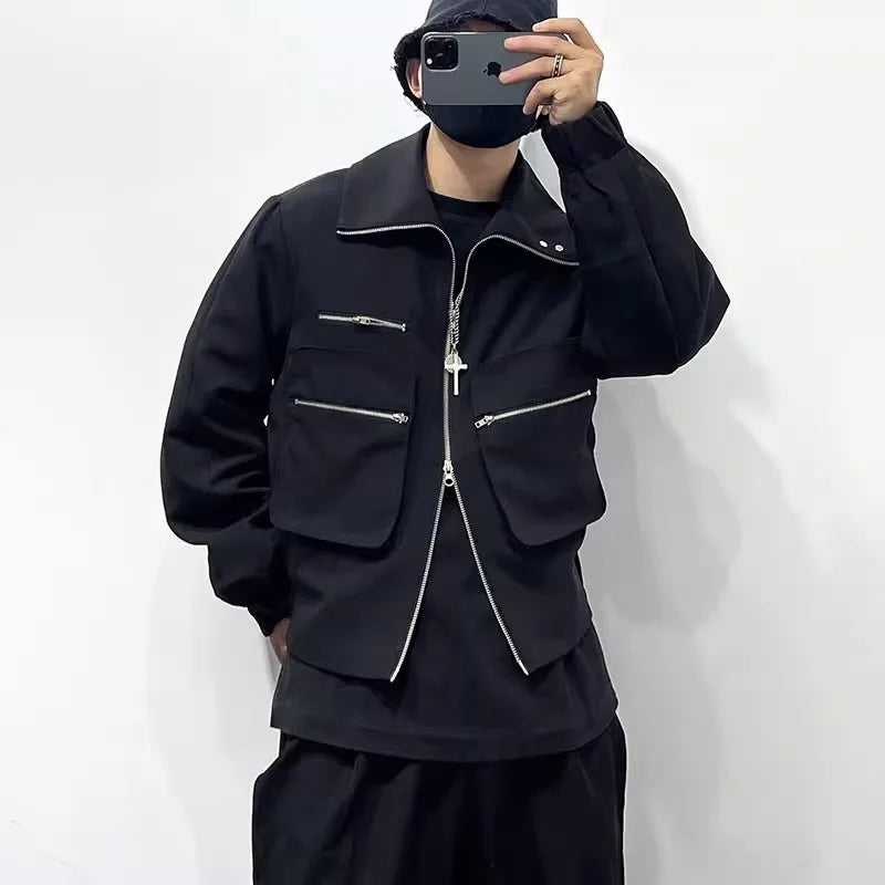 Owen seak Men Cotton Jacket Gothic Style Men's Clothing Autumn Zipper Flying  Jacket Women High Street Hip Top Black Coat