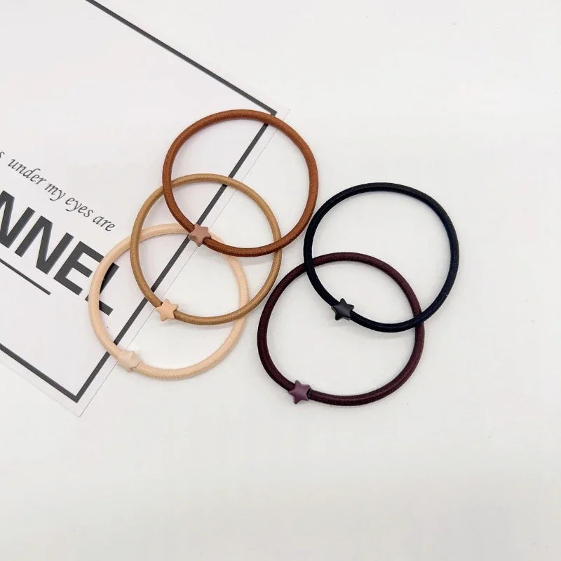 10PC Korean Colorful Heart Star Elasticity Hair Ties Scrunchies for Women Girls Ponytail Holder Hair Rings Rope Accessories