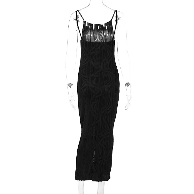 Women's Long Ruched Dress Sleeveless Slim Monochromatic Party Back Split Clubwear Female Outfits Summer Sexy 2024