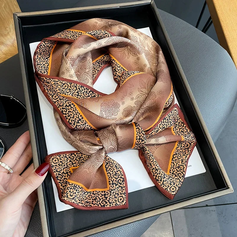 2024 New Luxury Design Ribbon Silk Scarf Plaid Headband Neckerchief Foulard Female Hair Scarfs Neck Ties Lady Skinny Scarves