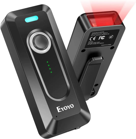 Eyoyo 2D Bluetooth Barcode Scanner Wireless with Clip 2000mAh Battery, Portable Mini QR Bar Code Reader Scanner