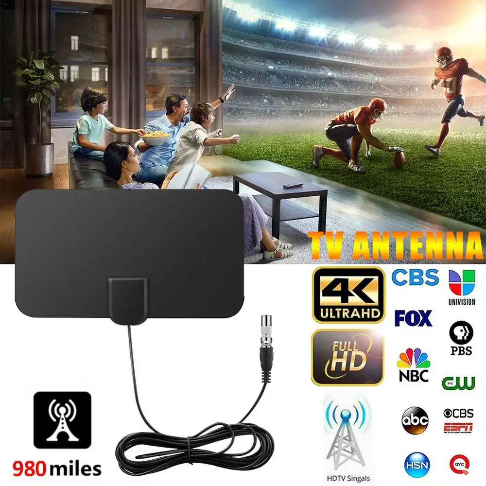 High Quality 4K High Gain HD TV DTV Box Digital TV Antenna 980 Miles Booster Active Indoor Aerial HD Flat Design