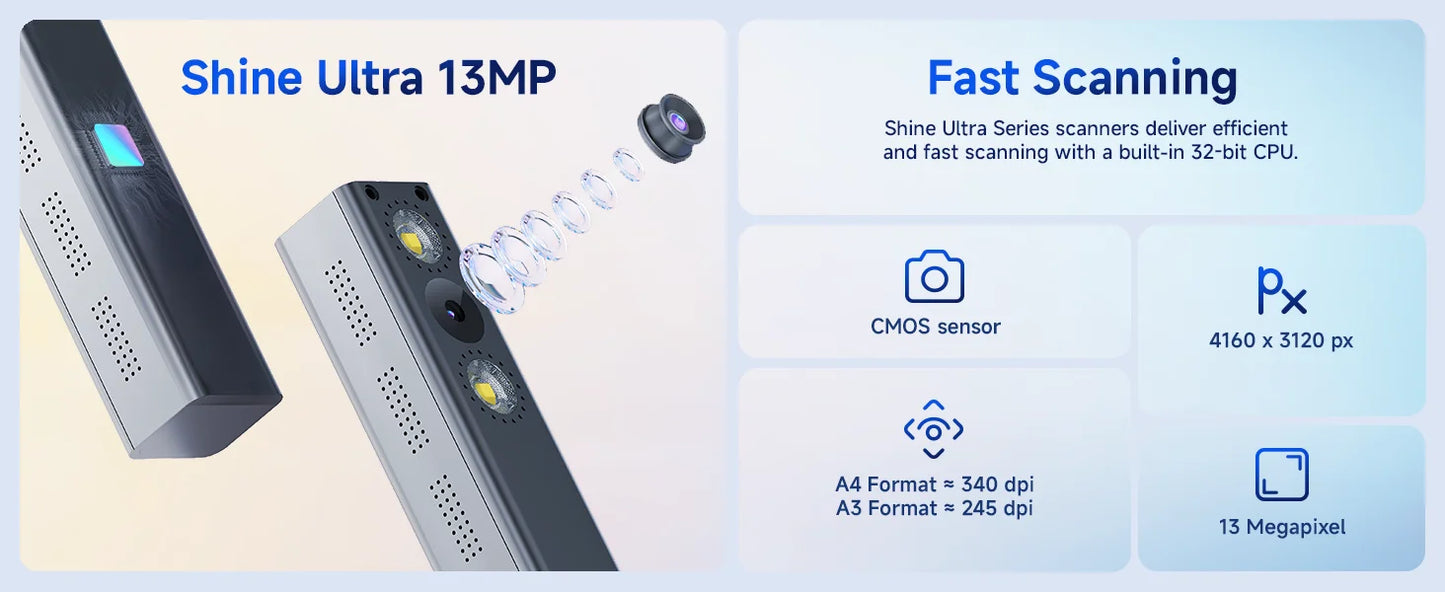 CZUR Shine Ultra Portable 13MP Book Scanner Flatten Curve Technology Capture Max A3 Document Fast Scan for Office Library School