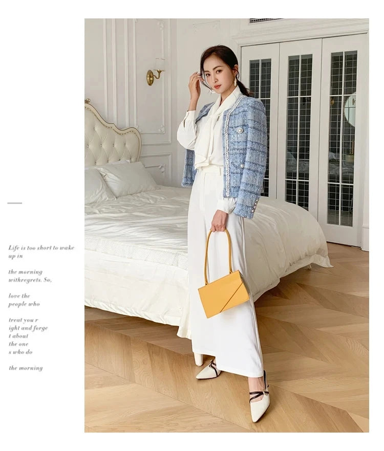 Women' Small fragrance Temperament plaid Coat 2024 Autumn New lady style long-sleeved tassel tweed coat high-end Ladies Jacket