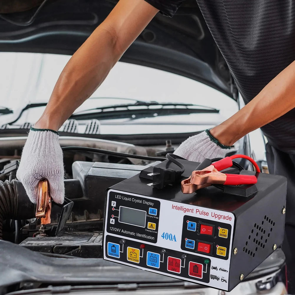 Car Battery Charger Pulse Repair LCD Display Smart Fast Charge 12V/24V Self-Stop Car Battery Charger For Auto Motorcycle Charger