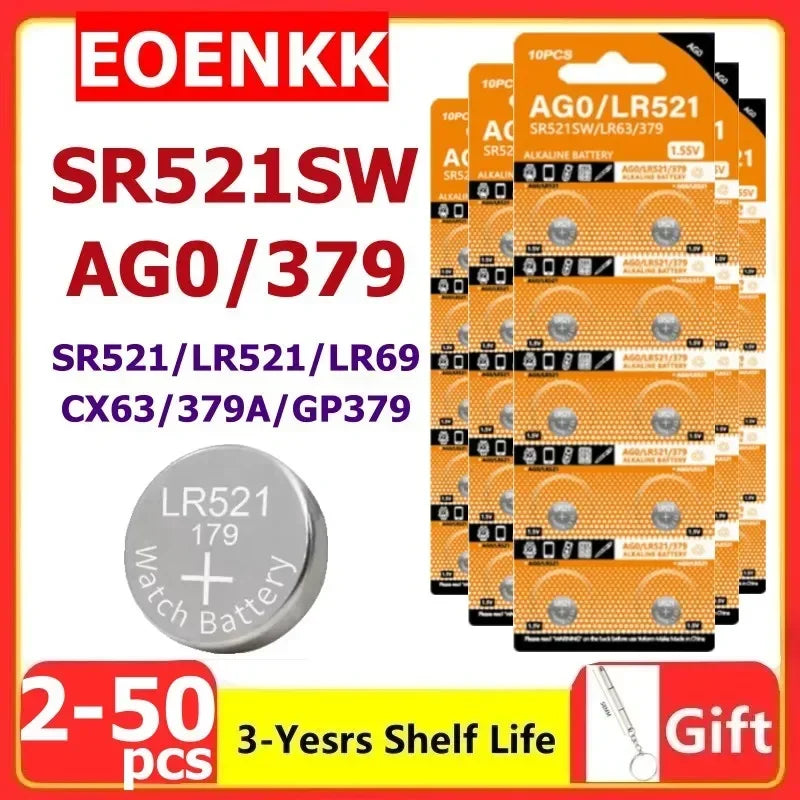 High Capacity 2-50pcs AG0 LR521 SR521SW Batteries LR63 SR63 379 1.5v Alkaline Button Cell Battery for Calculators Watches Toys