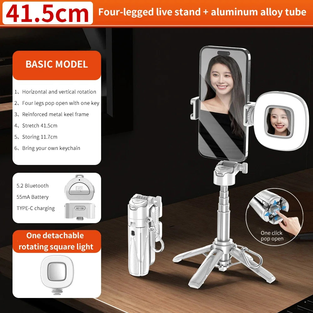 P15Mini Selfie Stick Tripod 3 in 1  Extendable Grip Phone Tripod with Detachable Remote for Vlog Livestreaming Photography