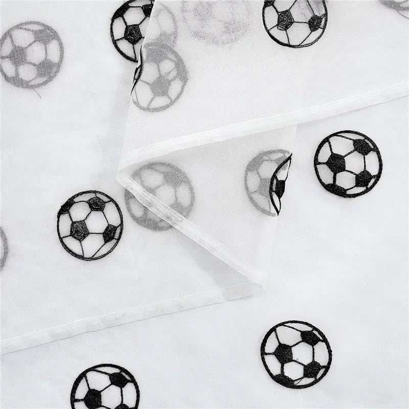 Football Embroidered Curtains, Tulle Curtain for Childrens Room, White Soccer Drapes for Living Room Bedroom Window Decoration