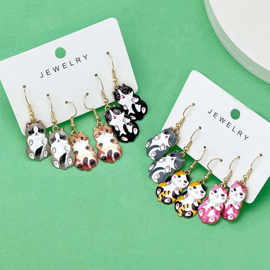 3 Pairs/Set Fashionable Enamel Cartoon Cute Cat Design Earrings, Jewelry Gifts For Women And Girls